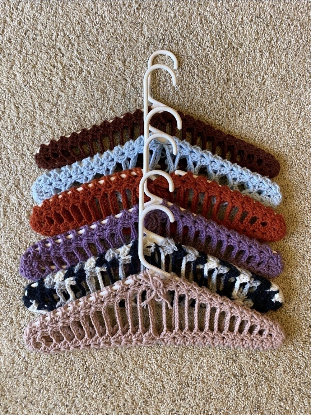 Handmade Crochet Sweater Hangers - Multi-Color Set Of 6